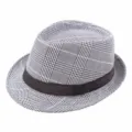 Elegante cappello jazz fedora scozzese retrò britannico con nastro decorativo nero - Quadri Bianco / Adatto Testa 56-58cm