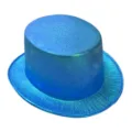 Vibrant shiny metallic blue top hat for kids stage performances or elegant retro parties - One Size / Iridescent Cyan