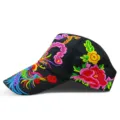 Ethnic style black baseball cap featuring vibrant colorful phoenix and floral embroidery - Phoenix / Adjustable / Black