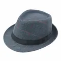 Cappello fedora vintage a scacchi grigi con accenti rossi e nastro nero per uomo e donna - Quadretti-Blu / Adatto Testa 56-58cm