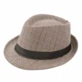 Cappello fedora vintage a quadri con nastro nero per uomo e donna per uso all'aperto - Quadretti-Cachi / Adatto Testa 56-58cm