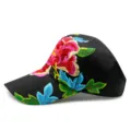 Vintage ethnic style black sun visor hat featuring vibrant floral embroidery for women - Peony / Adjustable / Black