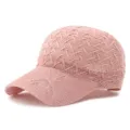 Berretto da baseball da donna in maglia rosa traspirante con design a rete traforata - Adatto per circonferenza testa circa 54-58cm / Fiocco incrociato / Rosa