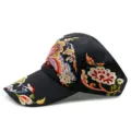 Vintage ethnic style black visor hat featuring vibrant floral and butterfly embroidery for women - Butterfly & Flower / Adjustable / Black & Yellow Butterfly