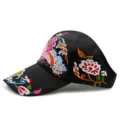 Black empty top sun visor hat with colorful ethnic butterfly floral embroidery - Butterfly & Flower / Adjustable / Black Pink Butterfly