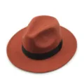 Classic rusty orange felt fedora hat with a black ribbon band for autumn and winter - Brick Red