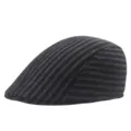 Classic men's winter herringbone flat cap in dark grey wool blend for outdoor leisure. - Adult One Size 56-58cm / Style 3-Striped Black Dark Gray