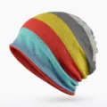 Soft unisex colorful striped slouchy beanie hat with warm fleece lining for winter - Thin / Red Yellow Stripe