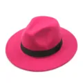 Classic magenta felt fedora hat with wide brim and black ribbon band for autumn and winter. - Rose Red