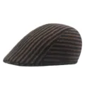 Retro men's brown herringbone pattern winter flat cap ivy beret hat in premium woven fabric - Adult One Size 56-58cm / Style 3-Striped Black Khaki