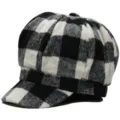 Vintage style black and white checkered wool octagonal newsboy hat for autumn and winter wear - Adult Free Size (56-58cm) / Black and White Plaid