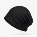 Comfortable black ribbed breathable hollow-out slouchy beanie hat for women, casual style - One Size (Stretchy) / Striped Style - Black