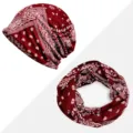 Set berretto e scaldacollo in cotone rosso con motivo paisley da donna, leggero e traspirante. - Stampa Paisley - Sottile / Set Cappello e Scaldacollo / Borgogna