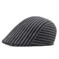 Classic men's herringbone weave flat cap ivy beret in grey and black pattern for autumn - Adult One Size 56-58cm / Style 3-Striped Black Light Gray