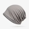 Grey minimalist hollow breathable cotton slouchy beanie cap for women and sleep use - One Size (Stretchy) / Striped Style - Gray