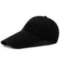 Men's large size black baseball cap with extended brim for outdoor sun protection - Plain Black