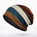 Warm autumn winter slouchy beanie hat with colorful horizontal stripes for men and women - Thin / Striped Orange