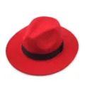 Retro red wool fedora hat with elegant black band for autumn and winter - Red