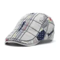 Vintage patchwork beret flat cap with Jamont embroidery for men and women - One Size / Irregular Embroidery / Gray