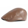 Boina de cuero PU marrón, gorra plana clásica unisex para otoño e invierno, retro. - Ajustable (56-59cm) / Snap Button Adjustment Style / Caqui