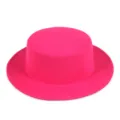 Vintage style hot pink flat-top boater hat with wide brim for autumn and winter - Rose Red