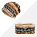Set berretto e scaldacollo con stampa floreale e calda fodera in pile per donna - Stampa Floreale - Foderato in Pile / Set Cappello e Scaldacollo / Caffè