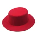 Retro British style red wool felt flat top boater hat for autumn and winter wear - Red