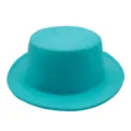 Elegant vintage turquoise flat top felt boater hat with wide brim for men and women - Lake Blue