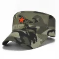 Military style camouflage flat top cadet hat with red star and U.S. Army embroidery - Adjustable (56-60cm) / Style 6 - Camouflage