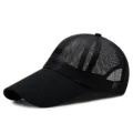 Black breathable mesh baseball cap with extended long brim for summer sun protection - Standard Adjustable (55-59cm circumference) / Black Cotton Brim - Full Mesh Body