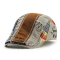 Vintage patchwork flat cap with Jamont embroidery and brown suede center panel. - One Size / Appliqué / Gray