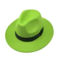 Classic lime green fedora hat with black band, retro wool felt jazz hat for unisex - Fluorescent Green