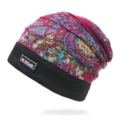 Elegante gorro caído con estampado de cachemira y borde acanalado negro para el invierno - Talla única / Estilo Floral / Rojo