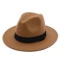 Classic camel brown wool felt fedora hat with stylish black ribbon band for autumn - Dark Khaki