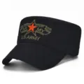Berretto militare nero a testa piatta con stella rossa ricamata da uomo - Regolabile (56-60cm) / Stile 6 Nero