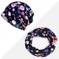 Set berretto slouchy e scaldacollo da donna in cotone sottile con stampa floreale blu. - Piccola Stampa Floreale - Sottile / Set Cappello e Scaldacollo / Blu zaffiro