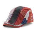 Vintage patchwork beret flat cap featuring red and black patterned canvas fabric design - One Size / Appliqué / Burgundy