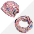 Set berretto in cotone e sciarpa infinita abbinata con stampa floreale rosa per donna - Piccolo motivo floreale - Sottile / Cappello e Scaldacollo 2-in-1 / Rosa