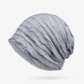Berretto in cotone plissettato grigio chiaro da donna, turbante sottile traspirante - Taglia Unica (Elasticizzata) / Stile a persiana / Grigio