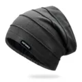 Gorro beanie plisado unisex gris oscuro con textura de rayas suave para el invierno - Talla única / Estilo 1 / Gris Medio