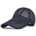 Breathable navy blue mesh baseball cap featuring an extended sun protection brim - Standard Adjustable (55-59cm circumference) / Deep Blue - Full Mesh
