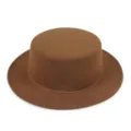 Stylish brown retro flat top felt hat with a wide brim for autumn and winter outfits - Dark Khaki