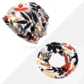 Set berretto slouchy e scaldacollo in cotone traspirante con stampa floreale colorata - Stampa foglia d'acero - Sottile / Cappello e Scaldacollo 2-in-1 / Giallo