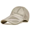 Beige breathable full mesh baseball cap with an extended long brim for sun protection - Standard Size Adjustable (55-59cm Circumference) / Khaki - Full Mesh