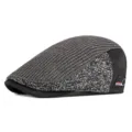 Classic men's winter knitted beret in grey and black textured wool, vintage flat cap style - Adjustable 55-59cm Head Circumference / Dark Gray (Back Buckle)