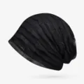 Berretto slouchy nero strutturato e traspirante da donna, berretto da notte in cotone - Taglia Unica (Elasticizzata) / Stile a persiana / Nero