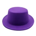 Vintage British style purple felt flat top hat for unisex, elegant wide brim fedora hat - Deep purple