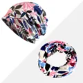 Set cappello beanie morbido e scaldacollo con stampa floreale per donna rosa e blu - Stampa foglia d'acero - Sottile / Cappello e Scaldacollo 2-in-1 / Rosa