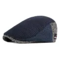 Stylish navy blue knitted flat cap with vintage ivy design for autumn and winter warmth. - Adjustable 55-59cm Head Circumference / Navy Blue (Back Buckle)
