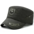 Berretto piatto militare verde militare con toppe ricamate U.S. Army per uomo e donna - Regolabile (56-60cm) / Stile 2 Verde Militare